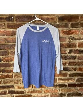 Anvil Raglan Blue Gray T-Shirt Size Medium